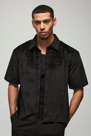 Oversized Boxy Short Sleeve Velour Shirt black