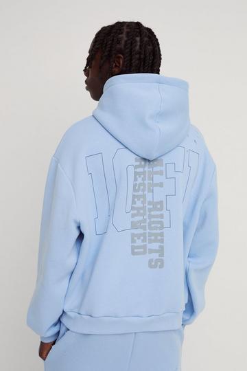 Oversized Boxy Official Varsity Distressed Hoodie blue