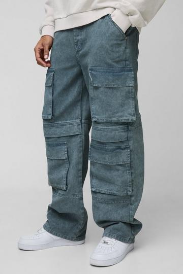 Grey Relaxed Rigid Acid Washed Multi Pocket Cargo Denim Jeans