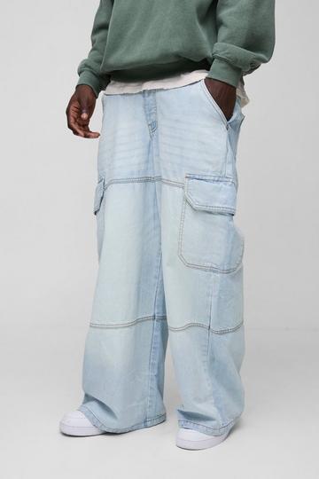 Super Baggy Rigid Cargo Denim Jeans light blue