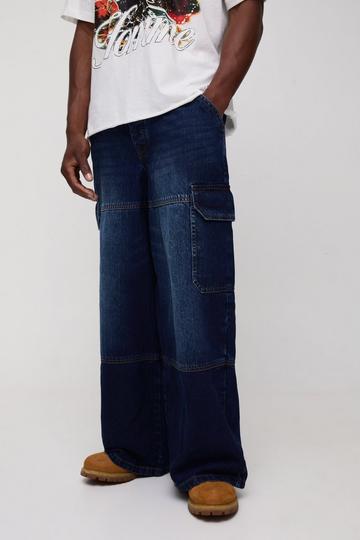 Super Baggy Rigid Cargo Denim Jeans indigo