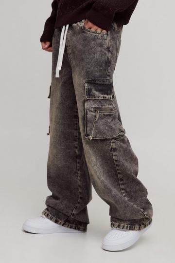 Baggy Rigid Cargo Washed Denim Jeans stone