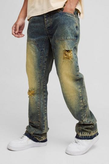 Slim Rigid Flare Carpenter Ripped Gusset Denim Jeans green