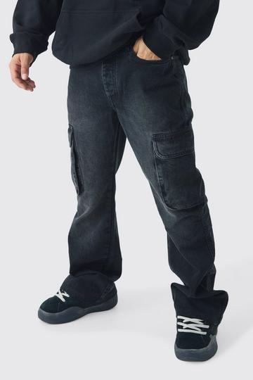 Relaxed Rigid Flare Cargo Denim Jeans washed black