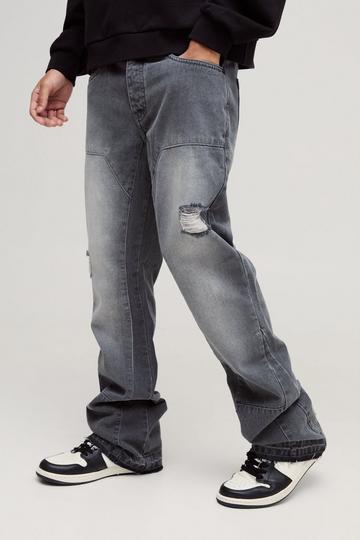 Onbewerkte Flared Utility Gescheurde Slim Fit Jeans Met Gusset Detail light grey