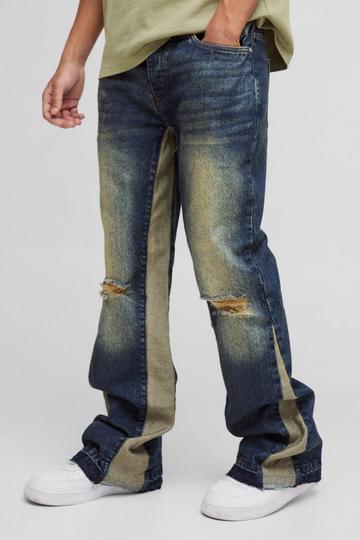 Relaxed Rigid Flare Knee Ripped Denim Jeans antique wash