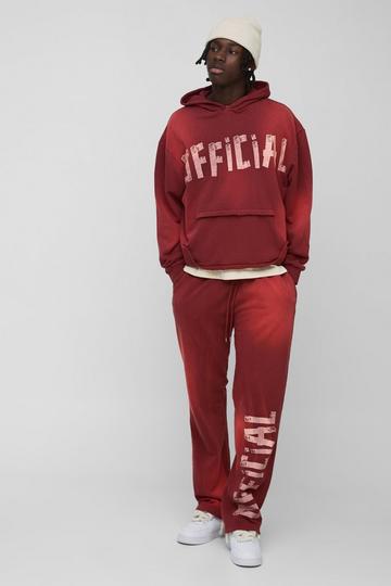 Oversized Boxy Official Washed Distressed Pocket Tracksuit burgundy