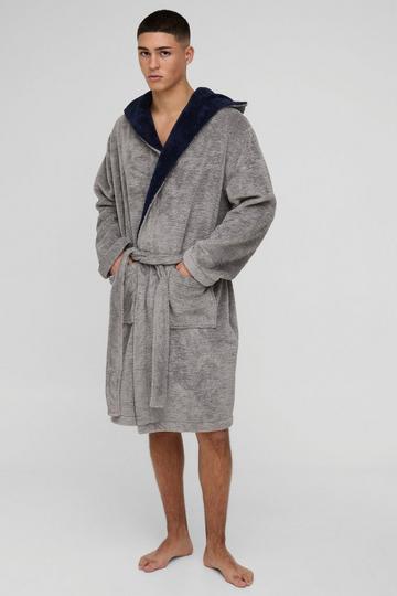 Robe de chambre en polaire à capuche grey