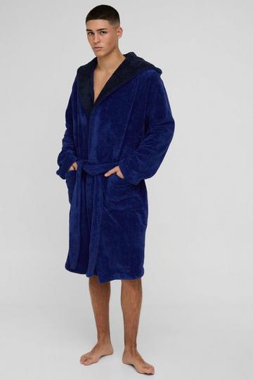 Borg Lined Hooded Dressing Gown navy