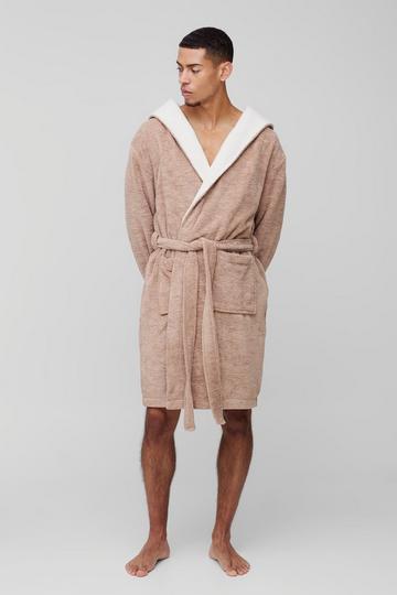 Borg Lined Hooded Dressing Gown taupe