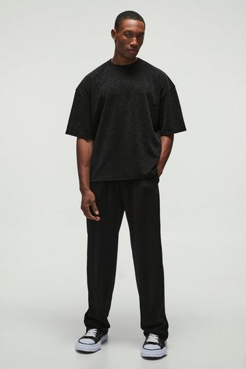 Oversized Metalic Boxy T-shirt & Elasticated Relaxed Metalic Trouser Set black