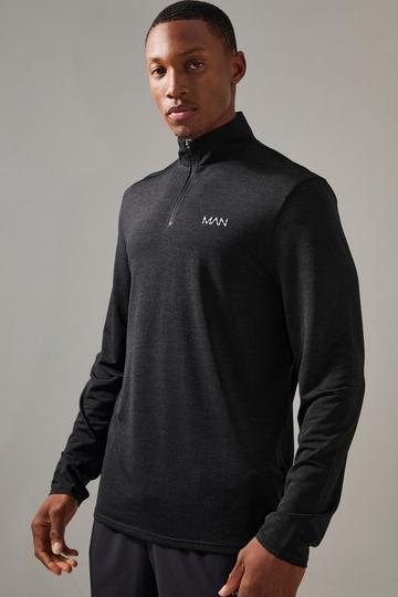 Man Active Breathable Regular Fit Marl 1/4 Zip Top black