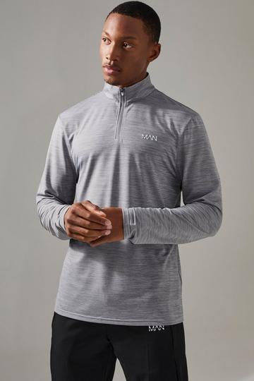 Charcoal Grey Man Active Breathable Marl 1/4 Zip Top