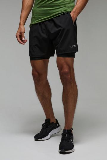 Black Man Active 2 in 1 7inch Perforated Grid Short