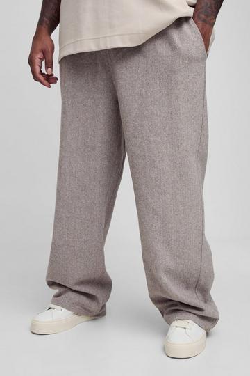 Plus Brushed Herringbone Relaxed Fit Trousers stone