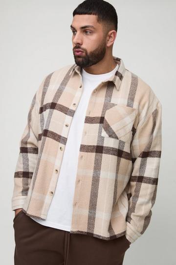 Plus Boxy Split Hem Brushed Check Overshirt multi