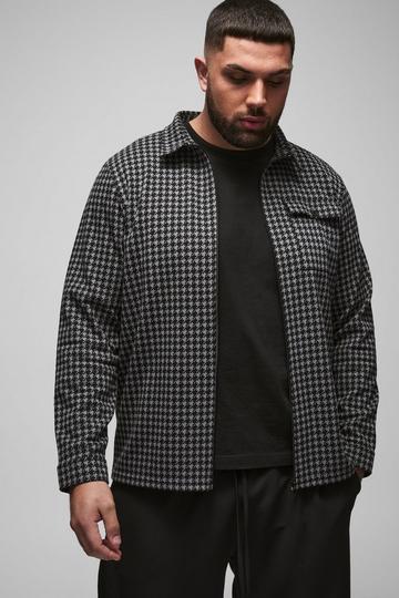 Plus Dogtooth Jacquard Zip Through Overshirt charcoal