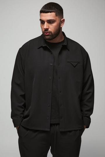 Black Plus Stretch Woven Pocket Detail Oversized Shirt