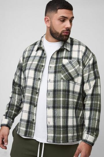 Plus Boxy Split Hem Brushed Check Overshirt green