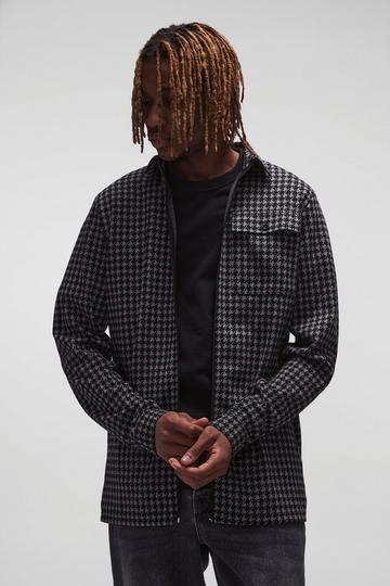 Tall Dogtooth Jacquard Zip Through Overshirt charcoal