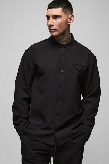 Tall Stretch Woven Pocket Detail Oversized Shirt black