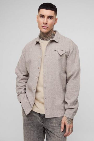 Tall Brushed Herringbone Pocket Detail Overshirt stone