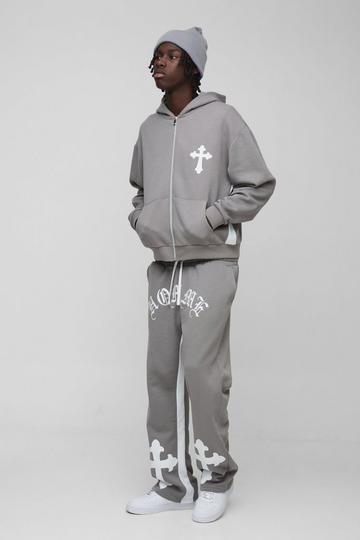 Oversized Boxy Gothic Homme Trainingspak Met Rits En Rits grey