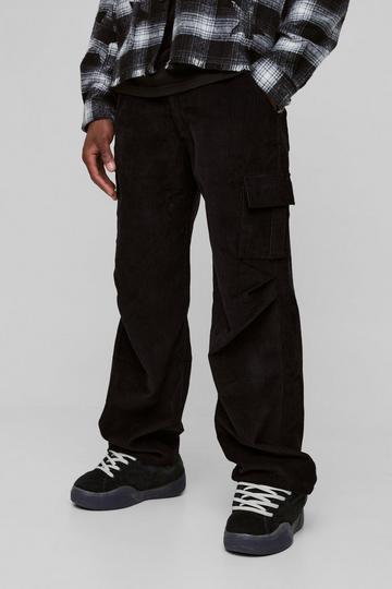 Baggy Corduroy Cargo Broek black