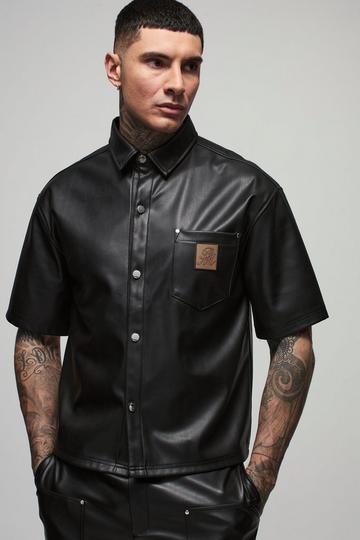 Black Tall Oversized PU Pocket Detail Shirt