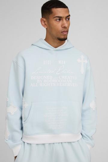 Oversized Boxy Limited Edition Hoodie Met Kruis light blue