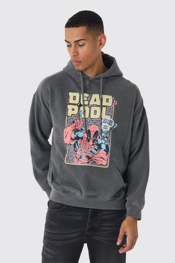 Charcoal Grey Oversized Marvel Deadpool Wash License Hoodie