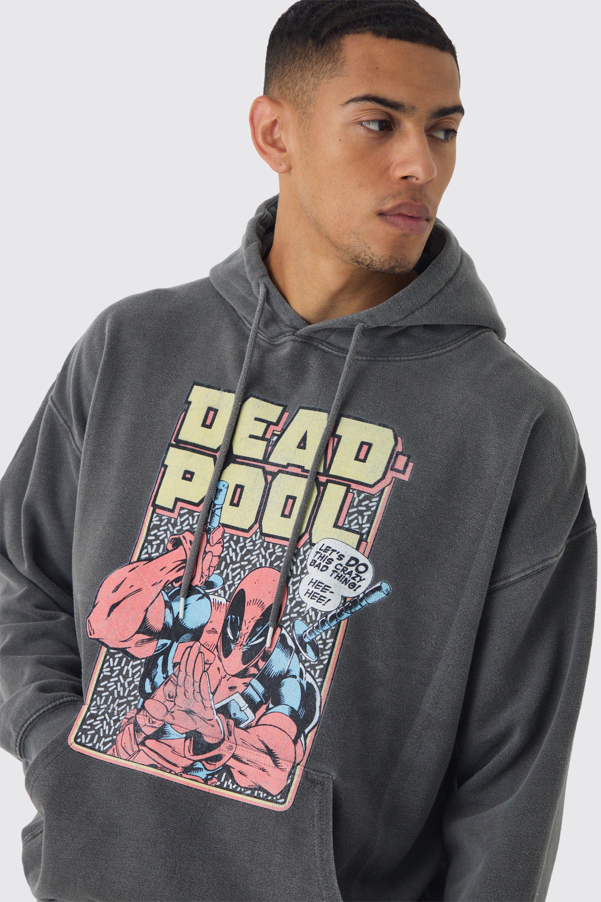 Oversized Marvel Deadpool Wash License Hoodie