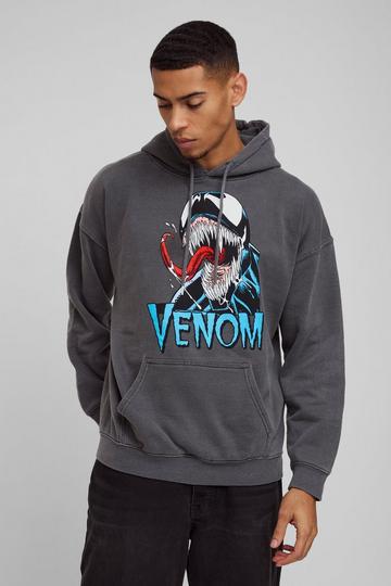 Charcoal Grey Oversized Marvel Venom Wash License Hoodie