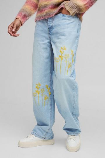 Light Brown Relaxed Rigid Embroidery Denim Jeans