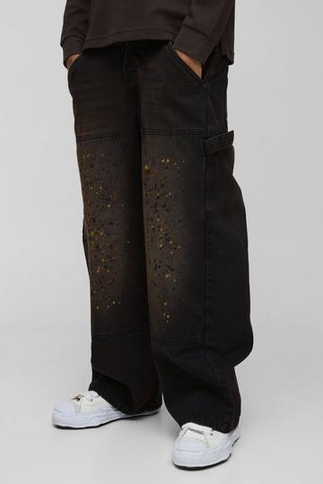 Baggy Rigid Paint Splatter Carpenter Denim Jeans brown