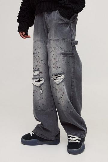 Baggy Rigid Paint Splatter Carpenter Denim Jeans grey