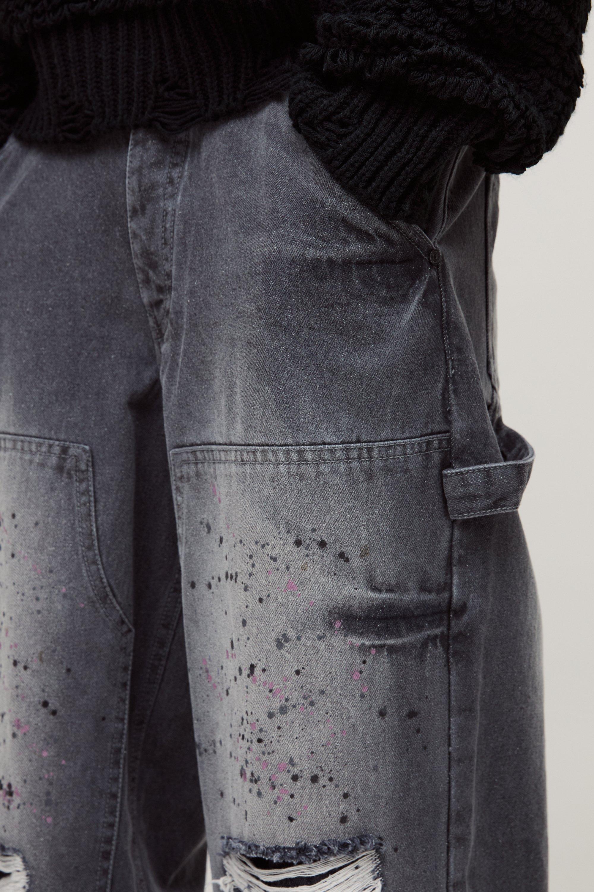 Baggy Rigid Paint Splatter Carpenter Denim Jeans