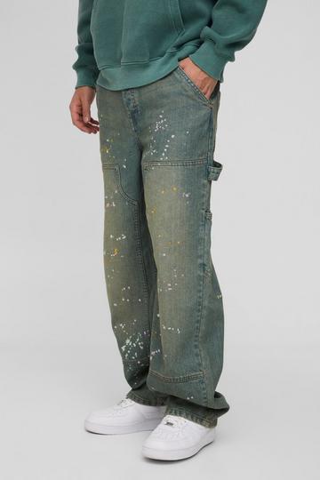 Relaxed Rigid Paint Splatter Carpenter Denim Jeans green