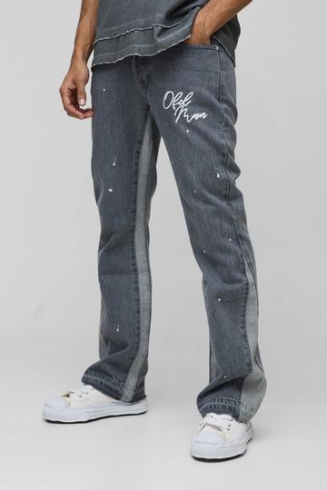 Onbewerkte Flared Slim Fit Geborduurde Jeans Met Verfspetters En Gusset mid grey