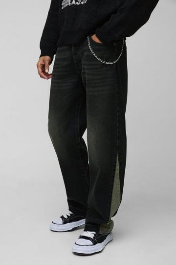 Relaxed Rigid Chain Detail Gusset Denim Jeans petrol