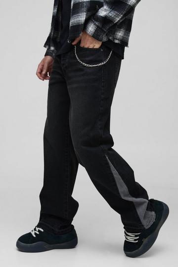 Black Relaxed Rigid Chain Detail Gusset Denim Jeans