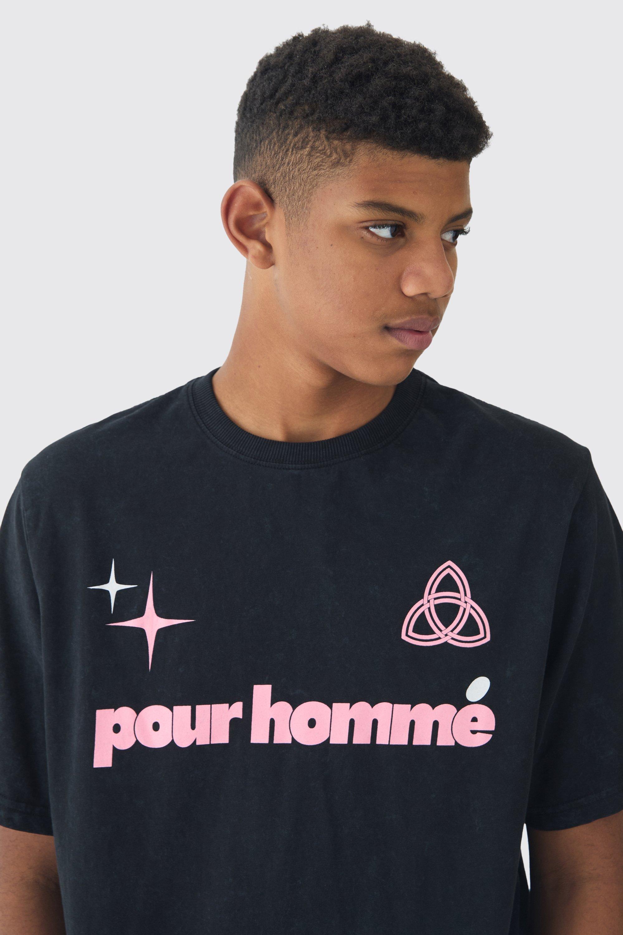 Tall T Shirt mit Pour Homme Print in Schwarz