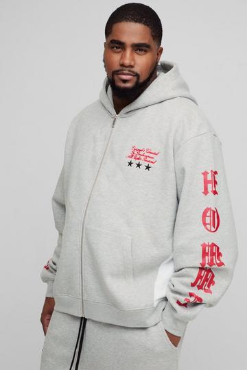 Grey Plus Oversized Boxy Zip Up Homme Hoodie