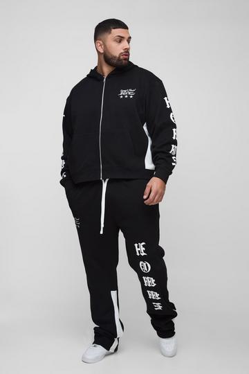 Black Plus Oversized Boxy Homme Stacked Gusset Tracksuit