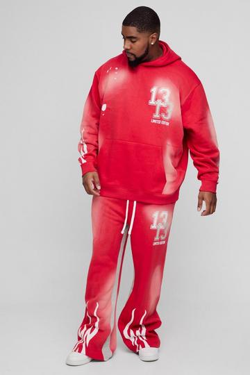 Red Plus Oversized 13 Washed Flame Print Tracksuit