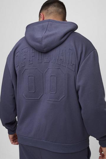 Plus Oversized Official Varsity Embossed Zip Through Hoodie purple