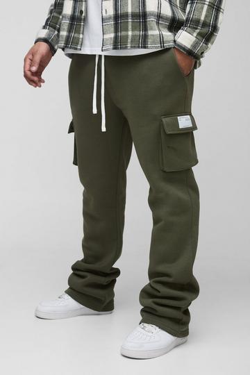 Khaki Plus Slim Fit Super Stacked Woven Tab Cargo Jogger