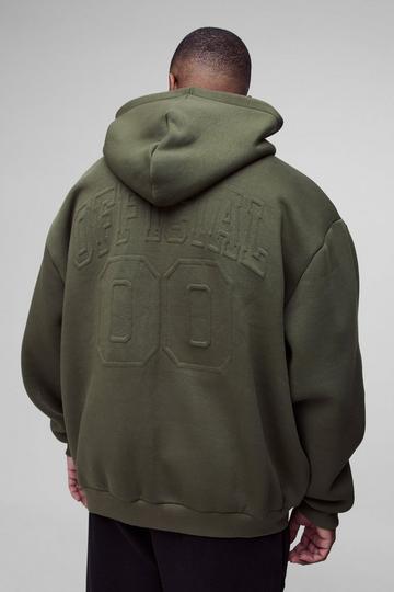 Plus Oversized Official Varsity Embossed Zip Through Hoodie khaki