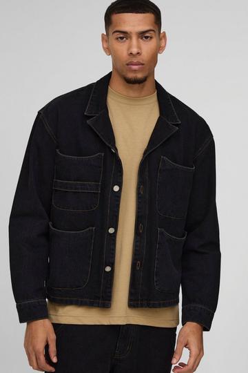 Oversized Carpenter Pocket Denim Shirt washed black