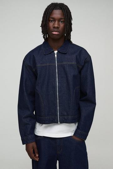 Boxy Contrast Stitch Denim Jacket indigo